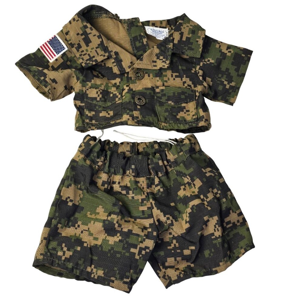Build a Bear Clothes Camouflage Outfit Set Digital Camo Shorts Shirt USA 2011